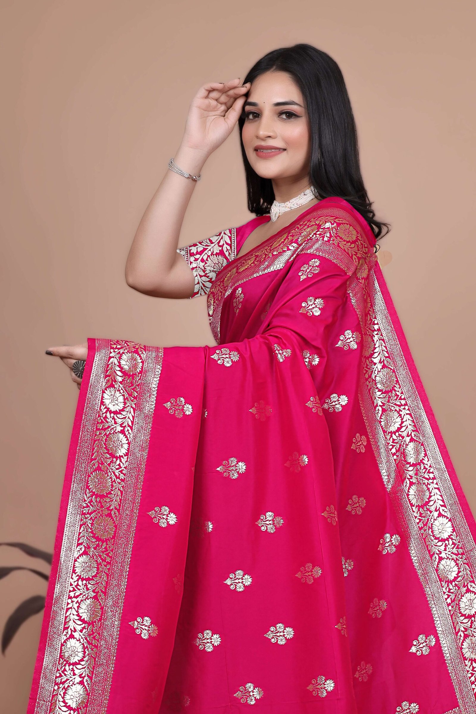 Majestic Magenta Silk Saree with Silver Zari & Twin Peacock Pallu | Wedding, Festive & Traditional Wear - Image 2